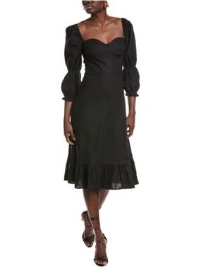 Opt Womens O.P.T Kourtney Linen-Blend Midi Dress Black size 4 NWT